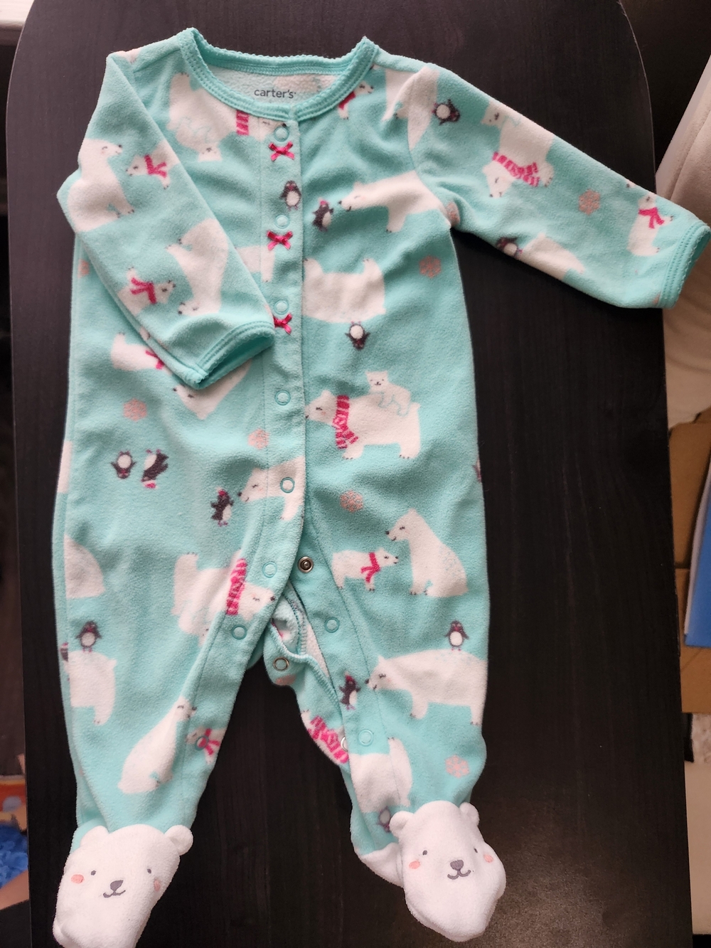 Carter's Toddler Polar Bear Print One-Piece Footed Pajamas - Aqua